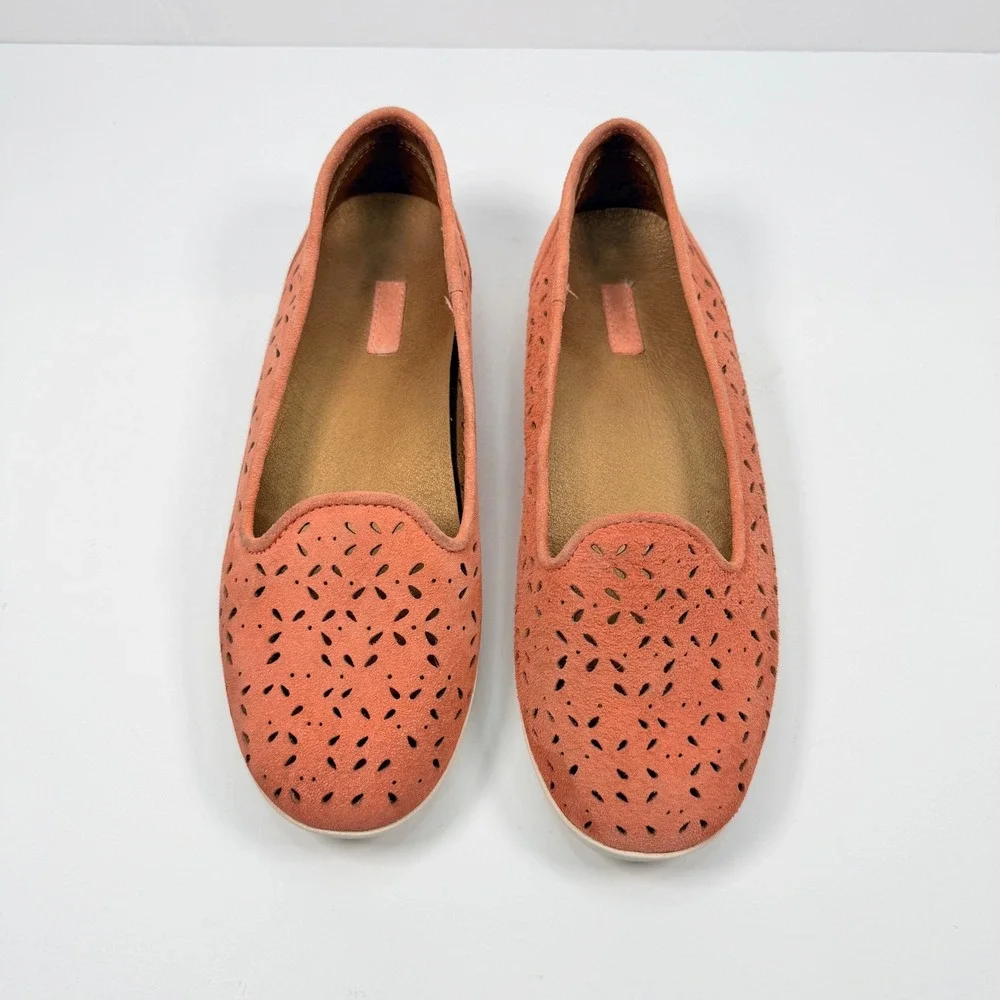 Olukai Womens 8 Momi Coral Rose Suede Laser Cut Perforated Loafers Flats Coastal